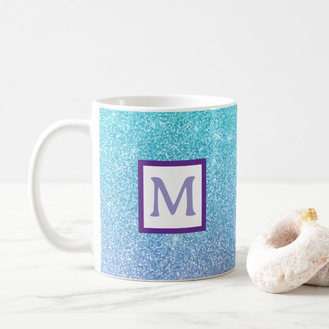 blauer glitzernder personalisierter Anfangsbuchsta Kaffeetasse (Mit Donut)