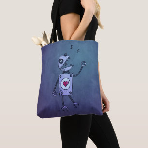 Blauer glücklicher Cartoon, der Retro Roboter Tasche