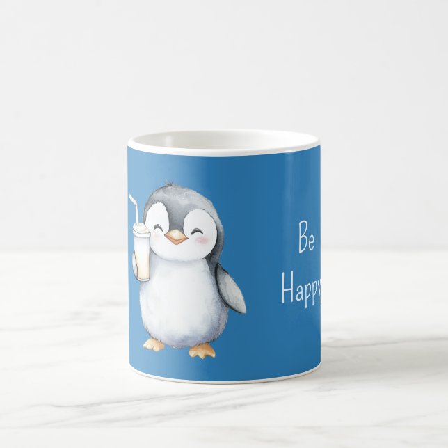Blauer glücklicher Pinguin Kaffeetasse (Mittel)