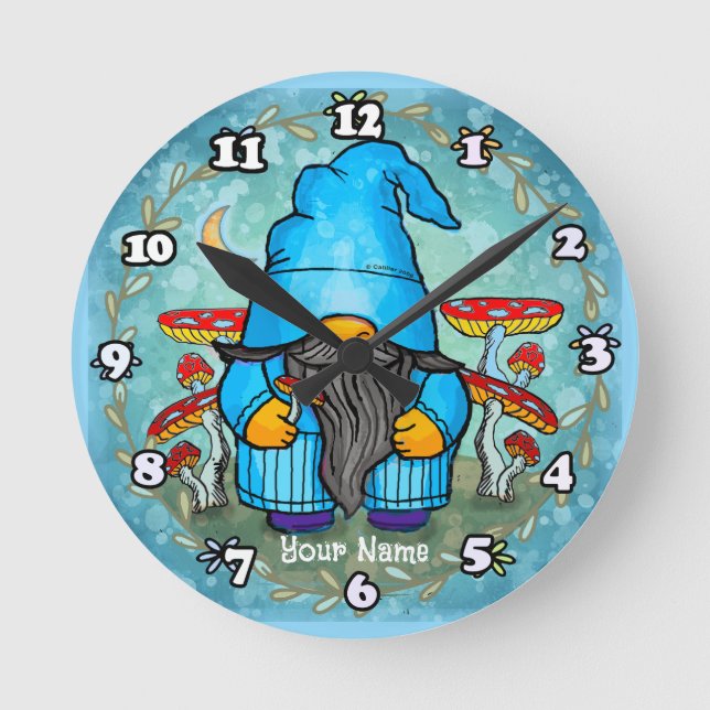 Blauer Gnom  Runde Wanduhr (Vorderseite)
