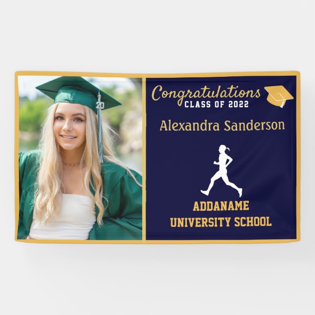 Blauer Gold-Gratulationsläufer-Graduate-Banner Banner (Horizontal)
