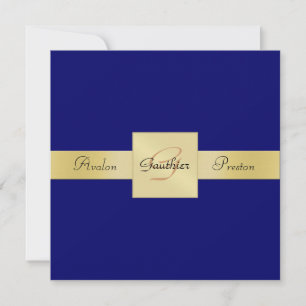 Blauer Gold-Metal-Monogramm-Multiband-förmliche Ei Einladung