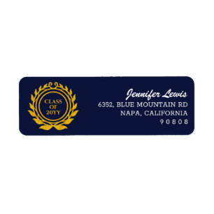 Blauer Gold-Rücksendeadresse im Emblem-Stil