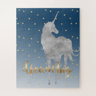 Blauer Gold-Traum Sterne Einhorn