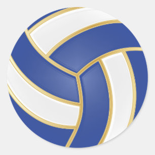 Blauer, Gold und weißer Volleyball Runder Aufkleber
