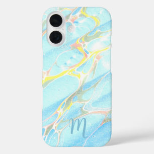 Blauer goldbedruckter Marmor Sommer Custom Monogra iPhone 16 Hülle