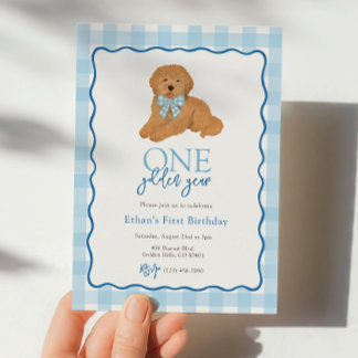 Blauer Goldendoodle Hund Goldenes Jahr Erster Gebu Einladung