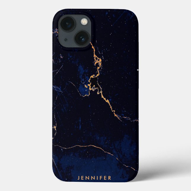 Blauer goldener Marmor Case-Mate iPhone Hülle (Rückseite)