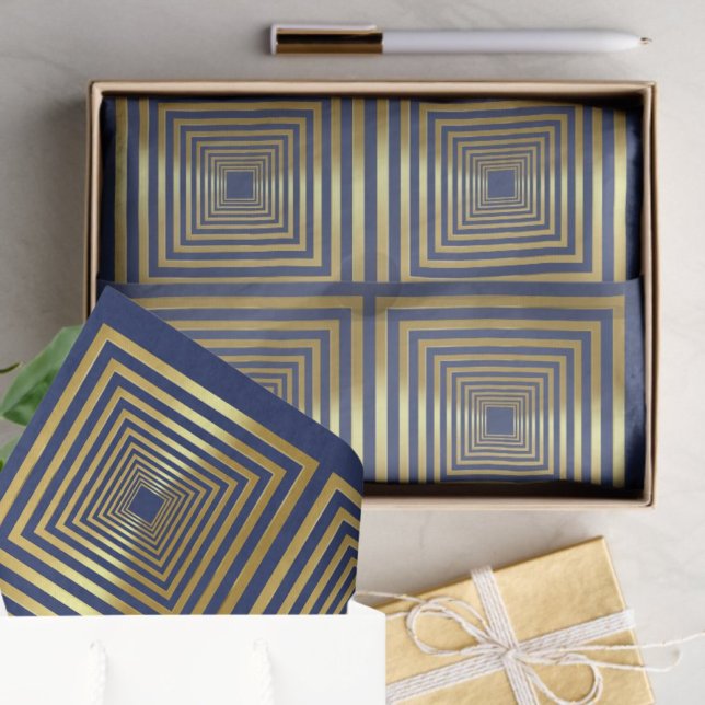 Blauer goldener Quadrat Muster Geschenkverpackung  Seidenpapier (Von Creator hochgeladen)