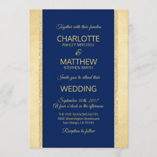 Blauer Goldfoil Glitzer Hochzeit Einladung