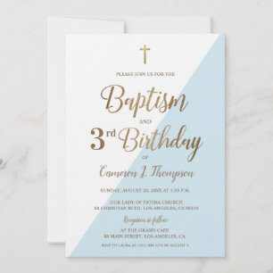Blauer Goldkreuz Taufe 3. Geburtstag Einladung