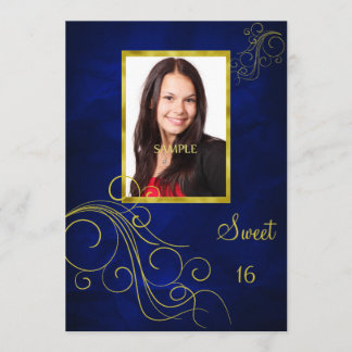 Blauer Goldstrudel-Foto-Bonbon 16 Einladung