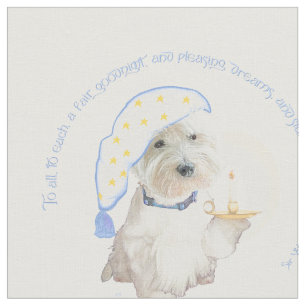 Blauer Goodnight Westie mit Kerze Stoff