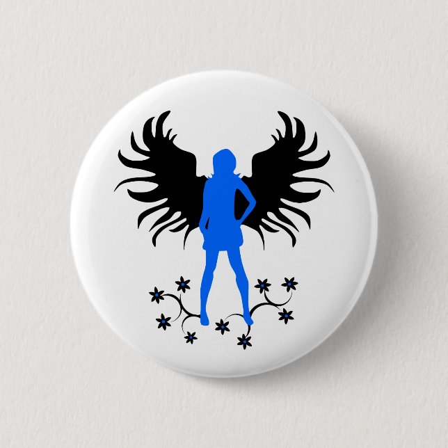 Blauer Goth Engelsknopf Button (Vorderseite)