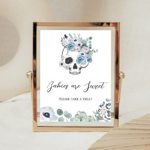 Blauer gotischer floraler Totenkopf-Babys sind süß Poster