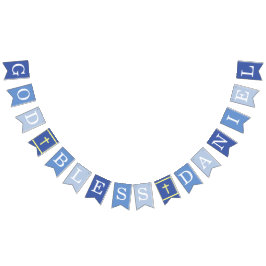 Blauer Gott segne 6 Briefe Name Taufgemeinschaft Wimpelkette