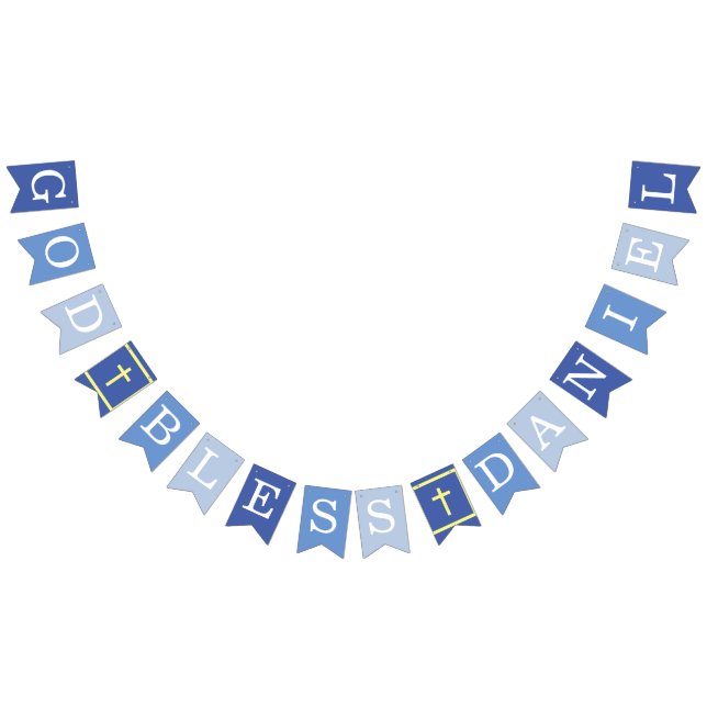 Blauer Gott segne 6 Briefe Name Taufgemeinschaft Wimpelkette (Alle)