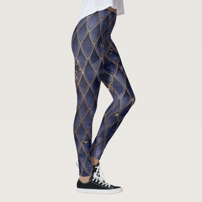 Blauer Gradient Dragon skaliert Leggings (Rechts)