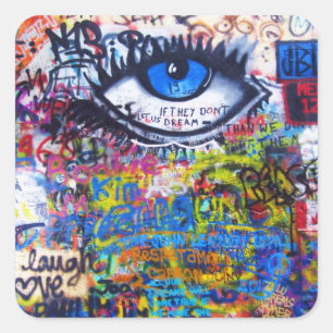 Blauer Graffiti-böser Blick Quadratischer Aufkleber