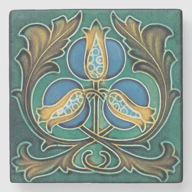 Blauer Granatapfel Rustikale Imitat - Majolica Steinuntersetzer (Vorderseite)