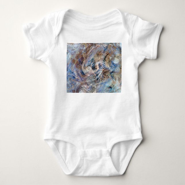 Blauer Grau Fluid Marbling Illustration Baby Strampler (Vorderseite)