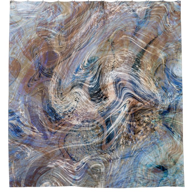 Blauer Grau Fluid Marbling Illustration Duschvorhang (Vorderseite)