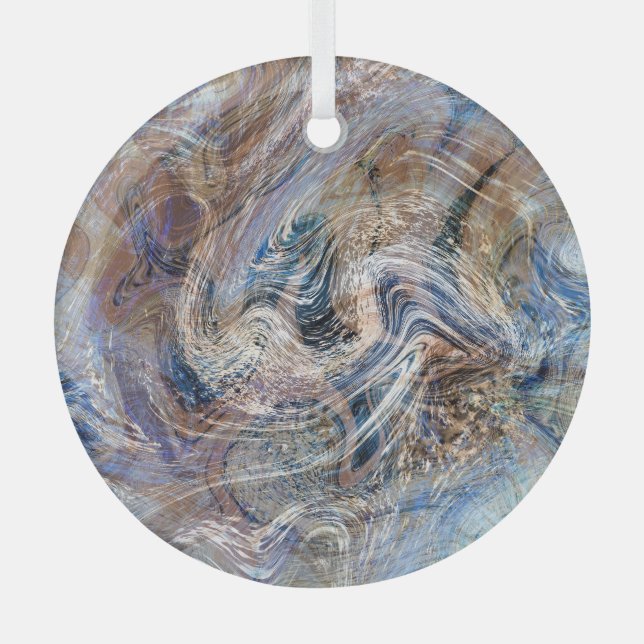 Blauer Grau Fluid Marbling Illustration Ornament Aus Glas (Vorderseite)