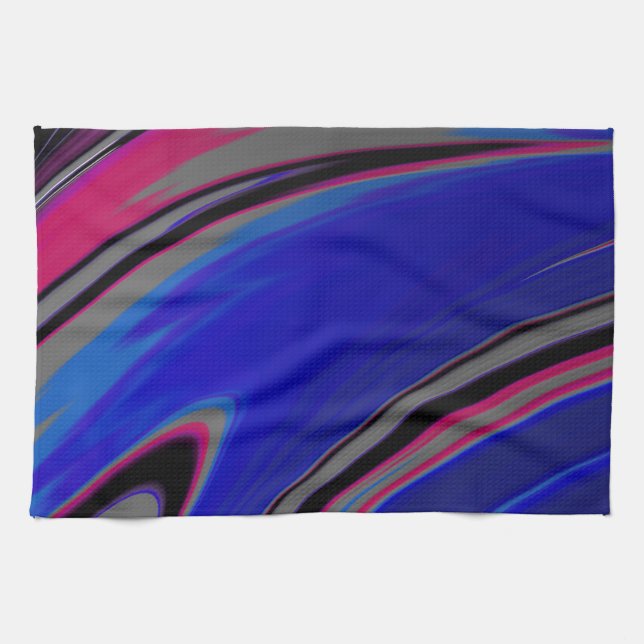 Blauer Grau Magenta Fraktal Swirl Geschirrtuch (Horizontal)