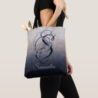Blauer Grau rustikale Monogramm ombre Tasche