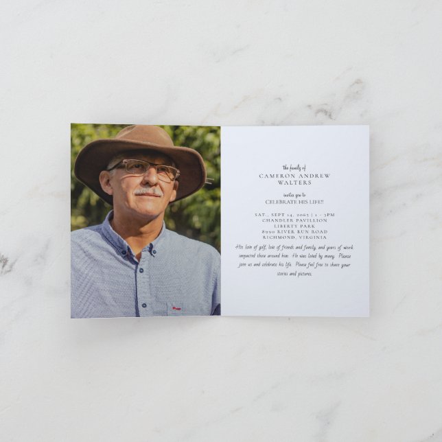 Blauer grauer Foto Feier des Lebens geklappt Einladung (Innenseite)