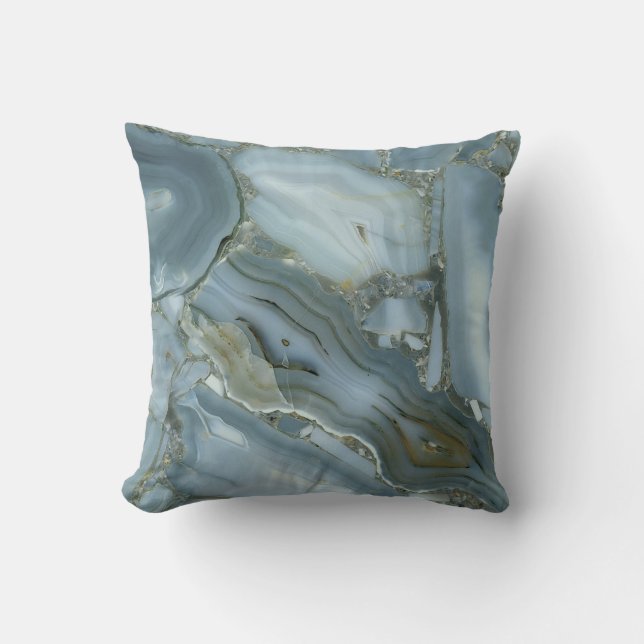 Blauer grauer Marmor mit Goldvene Kissen (Vorderseite)