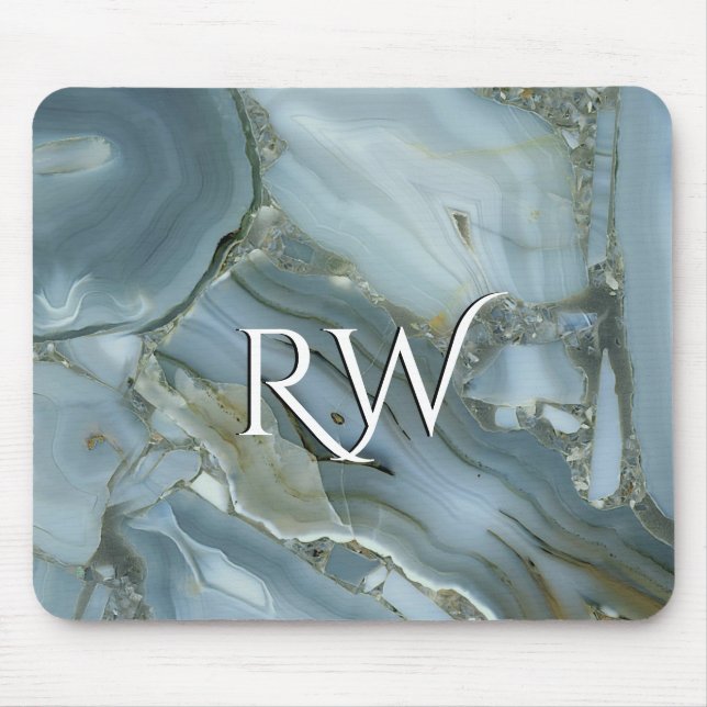 Blauer grauer Marmor mit Goldvene Mousepad (Vorne)