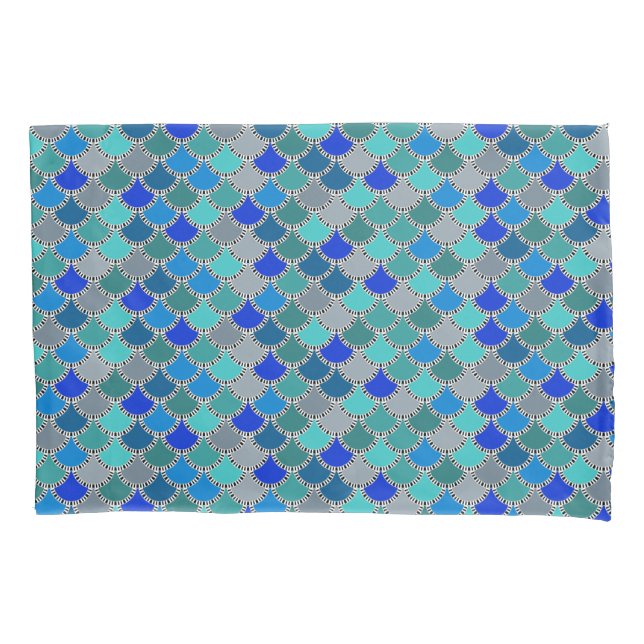 Blauer grauer Scales Muster Kissenbezug (Vorderseite-Links)
