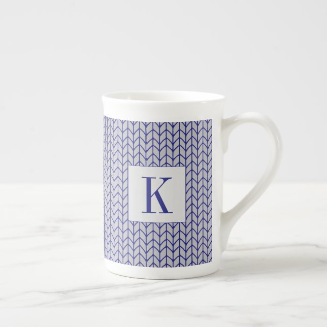 BLAUER Grauer STRICK Knochen China Tasse + Anfangs (Rechts)