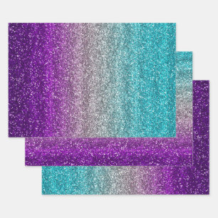Blauer, Grauer und Lila Farbverlauf Glitter Geschenkpapier Set