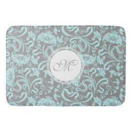 Blauer grauer Vintager Blumenmuster Monogramm Badematte