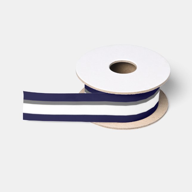 Blauer Graustreifen und weißer Streifen Satinband (Spule)