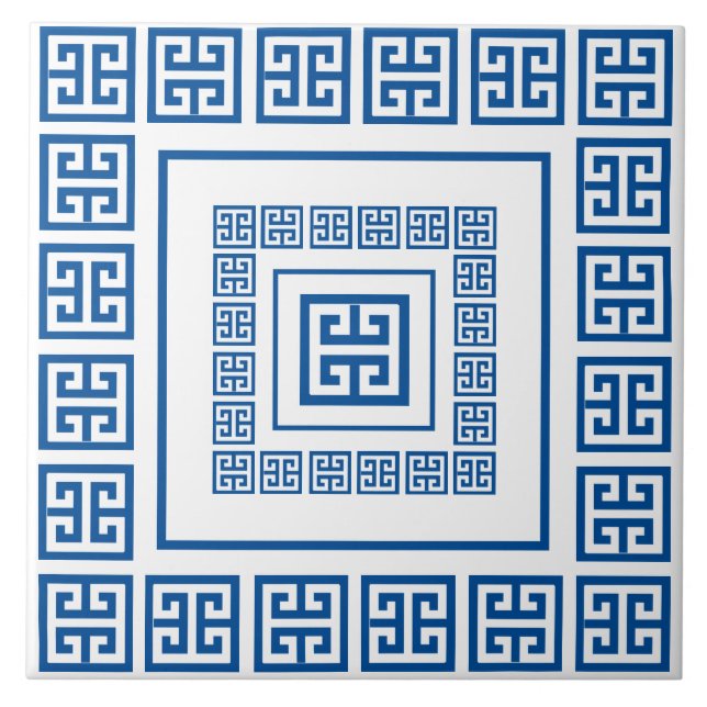 Blauer Griechischer Mäander Keramikfliese (Vorderseite)