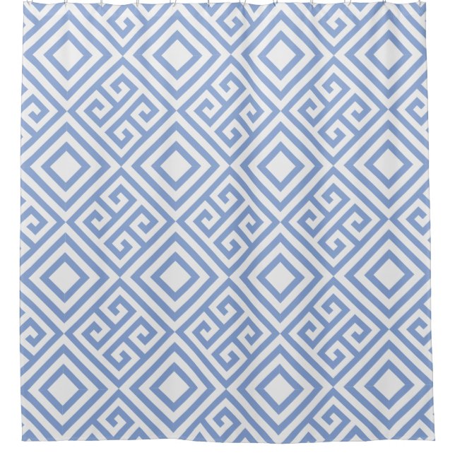 Blauer griechischer Schlüssel und Duschvorhang (Vorderseite)