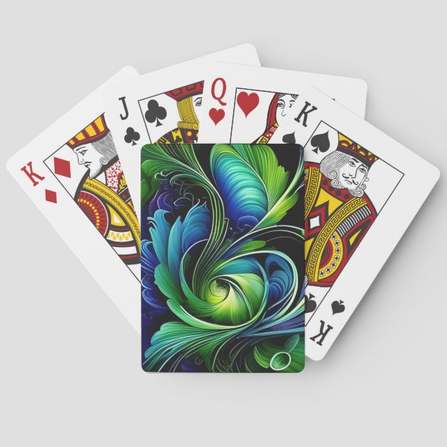 Blauer Grüne Blätter Vegetarier abstrakt Spielkarten (Rückseite)