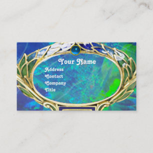 BLAUER GRÜNER OPAL, ART NOUVEAU GOLD JUWEL MONOGRA VISITENKARTE