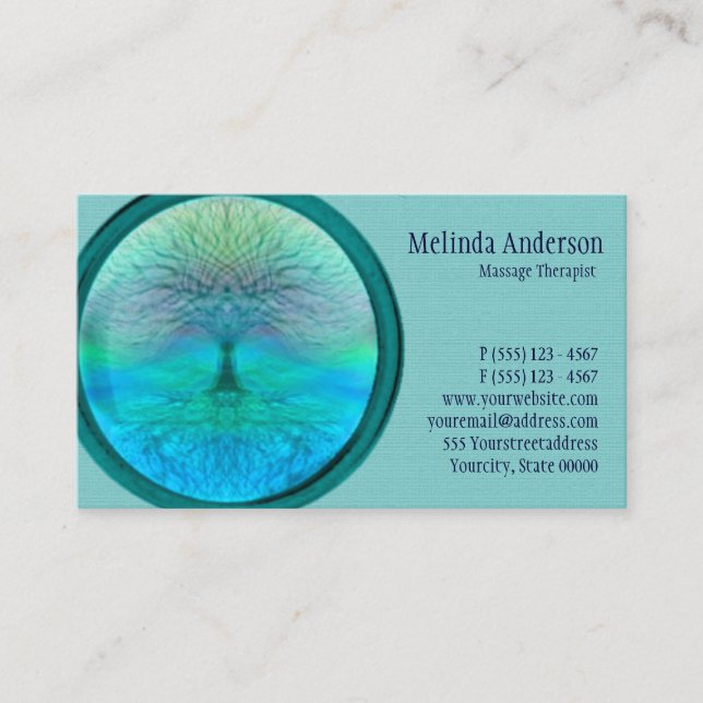 Blauer, grüner und aquamariner Baum des Lebens Visitenkarte (Vorderseite)