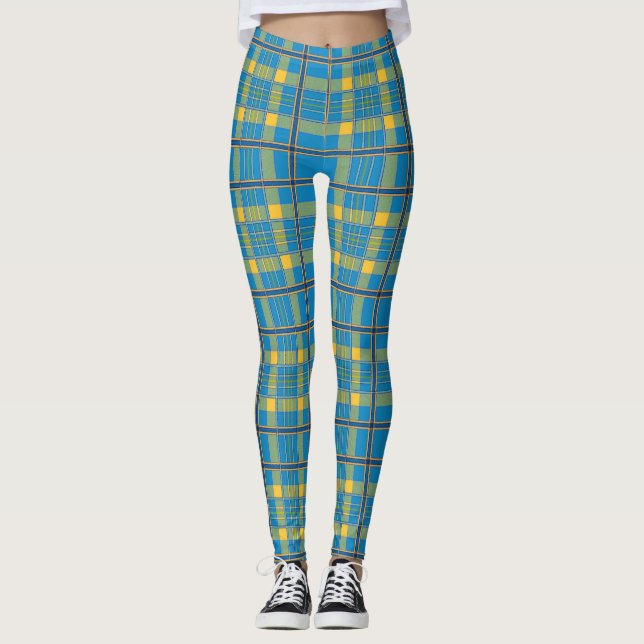 Blauer, grüner und gelber Tartan Leggings (Vorderseite)