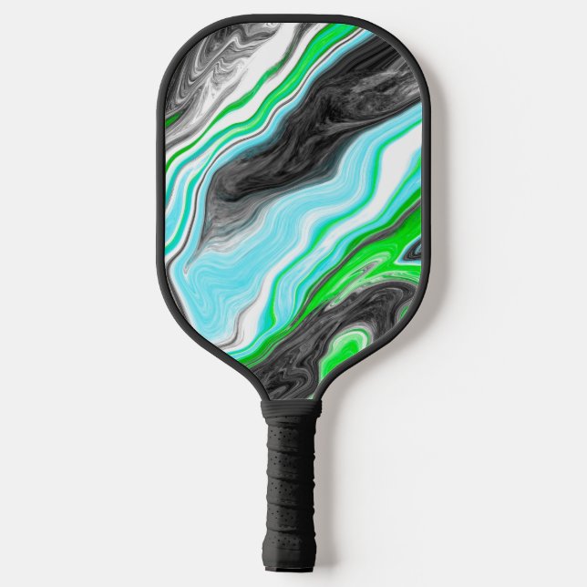 Blauer, grüner und schwarzer Marmor Pour Painting  Pickleball Schläger (Rückseite)
