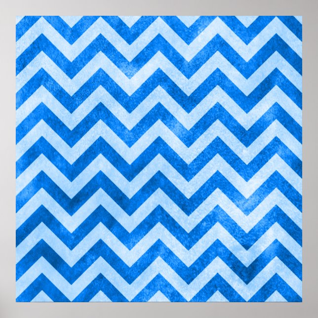 Blauer Grunge-Zickzack Poster (Vorne)