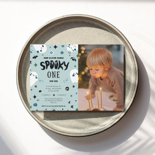 Blauer gruseliger erster Halloween-Geburtstag  Einladung