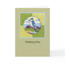 Blauer Häher "Thinking of You" Kunstkarte