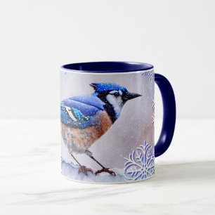 Blauer Häher-Vogel-Schnee-Winter-Tasse Tasse