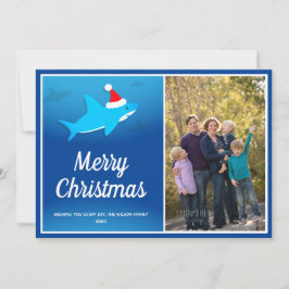 Blauer Hai in der Weihnachtsmannmütze Weihnachtsfl Feiertagskarte