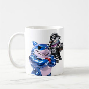 Blauer Hai Lustige Taube Bodybuilder Fitnessstudio Kaffeetasse